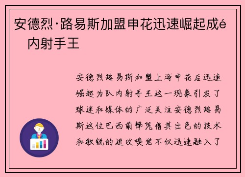 安德烈·路易斯加盟申花迅速崛起成队内射手王 安德烈·路易斯加盟申花迅速崛起成队内射手王